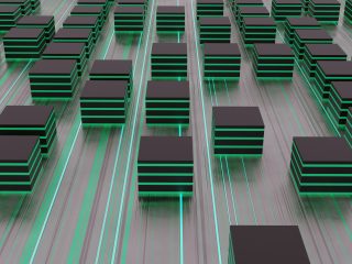 Ilustrasi pusat data AI dengan rak server